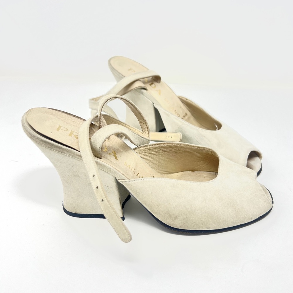 Vintage 1990s Prada Milano Leather Suede Heels / Mary Janes - SIZE 7.5/8